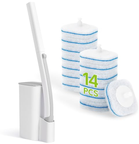 IVYROLL Toilet Bowl Cleaner Wand with 14 Refills | Disposable Toilet Brush Set with Holder, Cleaning System Starter Wand Kit, Bathroom Cleaning Set