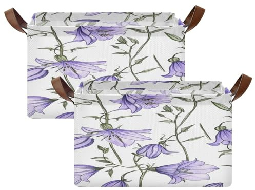 GuoChe Decorative Closet Baskets Sweden Campanula Rotundifolia Summer Flowers Cloth Storage Bins with Handles Storage Containers for Organizing Closet Shelf 1 Pack
