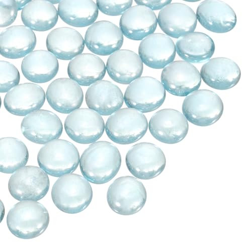 sourcing map Glass Beads,40pcs Flat Glass Gemstone Light Sea Blue 0.44lbs (0.47-0.55) Glass Marbles Pebbles for Vase Fillers Aquarium Decor DIY Craft