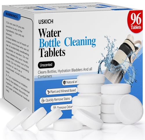 96Pack Water Bottle Cleaning Tablets, Bottle Bright Clean Stainless Steel, Thermos, Tumbler, Insulated and Reusable Water Bottles,Removes Stubborn Stains and Odors