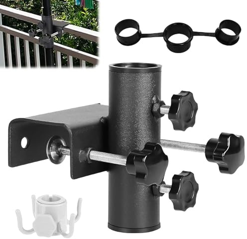 Bocguy Sonnenschirmhalter Balkongeländer, Robuster Schirmhalterung Balkongeländer, Einstellbar Metall Sonnenschirm Halterung Balkon, für Terrasse, Gartenzaun, Terrasse
