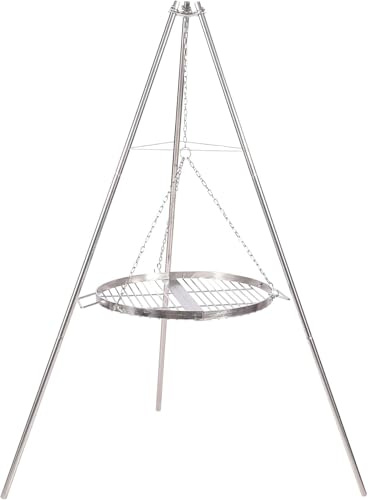 REDCAMP Premium Stainless Steel Campfire Tripod Grill | 43cm Round Grate, Adjustable Height & Carry Bag | All-Weather Outdoor BBQ for Camping, Garden | Superior to Chrome