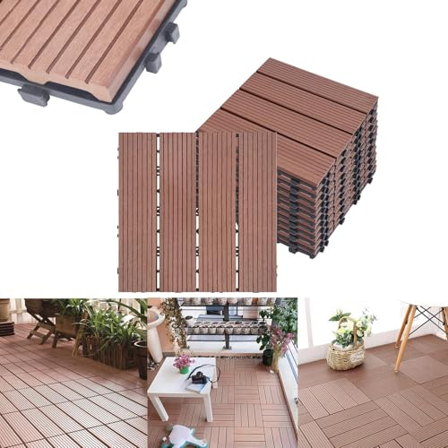 ACXIN WPC Terrassenfliesen Terrassendielen Fliese in Holzoptik Kunststoff Fliesen Terrassenfliesen Klickfliesen Balkonfliesen, zuschneidbar, für Garten/Balkon/Terrasse (33, Braune Rot, 30 x 30)