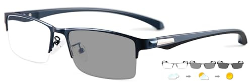 ABETOS Selbsttönende Photochrome Lesebrille Halbrand Metall Rechteckig Herren Blaulichtfilter Sehhilfe Lesehilfe mit Sonnenschutz
