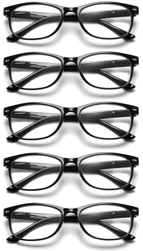 LANLANG Paquete de 5 gafas de lectura para hombre mujer, con bloqueo de luz azul, bisagra de resorte,Negro L-L001, +4,0 dioptrías