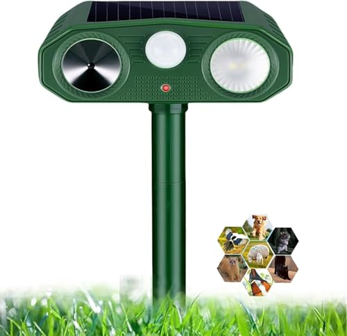 Repelente ultrasónico para gatos, disuasorio de gatos, alimentado por energía solar y USB, con sensor de movimiento PIR y luz intermitente, 3 modos, impermeable, repelente de animales salvajes para
