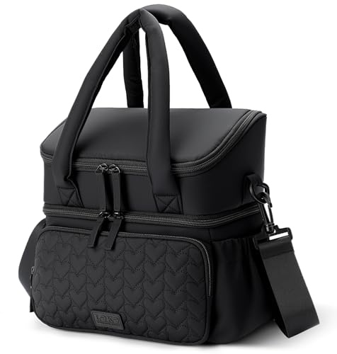 Lekespring Bolsa de Almuerzo Aislada de 10L,Impermeable y Elegante | Funda de Algodón Suave de Doble Capa con Compartimento Exterior, para Trabajo, Universidad y Pícnic, Negro