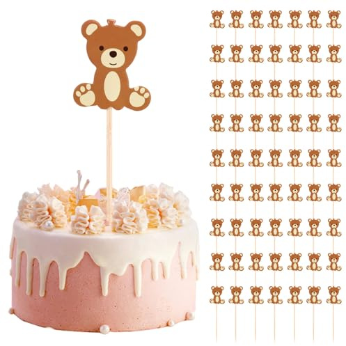 Hopbucan Oso Pics de Comida Pastel Postre Palillo de Dientes Tenedores de Frutas Boda Fiesta de Cumpleaños Ducha Decoración Suministros 100 Piezas de Madera