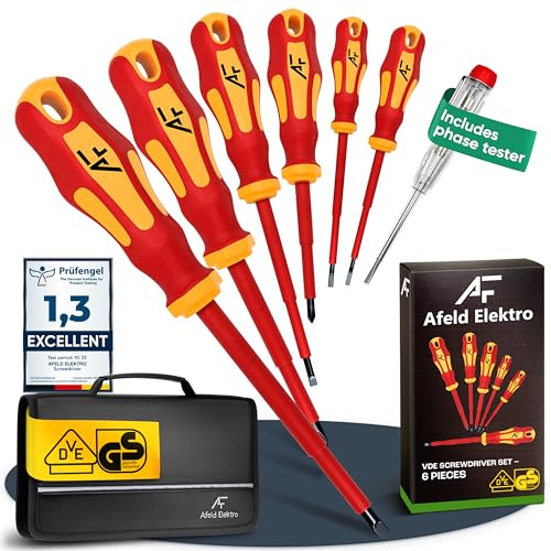 Afeld Elektro VDE Schraubendreher Set 4 Schlitz + 2 Kreuz mit Phasenprüfer