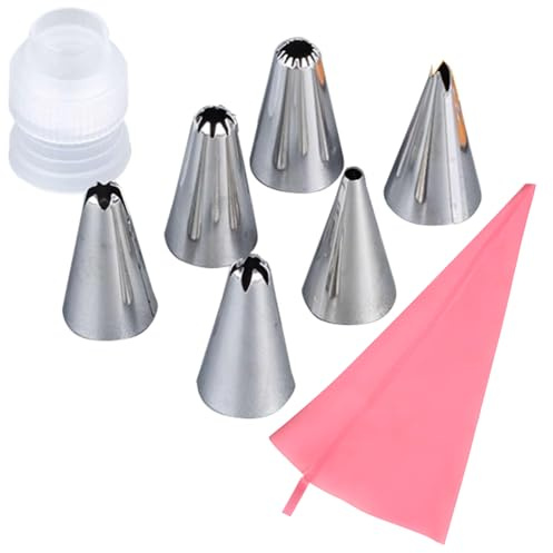 Complete Icing Piping Kit, 8-Piece Cake Decorating Set | 8-piece icing piping kit with 6 stainless steel tips, reusable bag, coupler and ties for cupcakes, cakes and baking decoratio