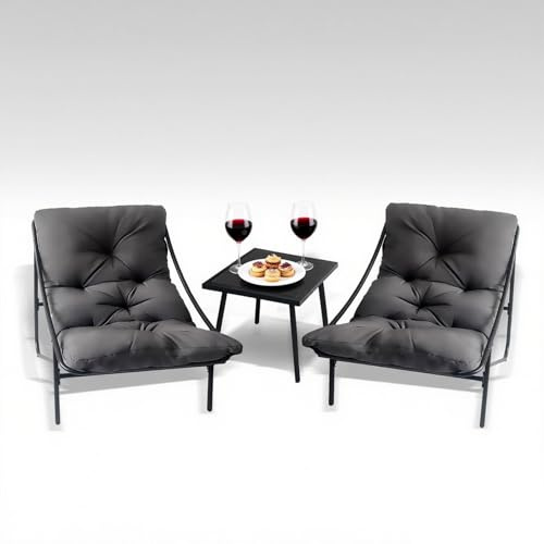 DELONGKE Gartenmöbel Set 3 teilig, Balkonmöbel Set, Balkonmöbel Kleiner Balkon mit Abnehmbar Kissen & Tisch, Lounge Gartenmöbel, Bequemer Balcony Furniture Sitzgruppe (grau)