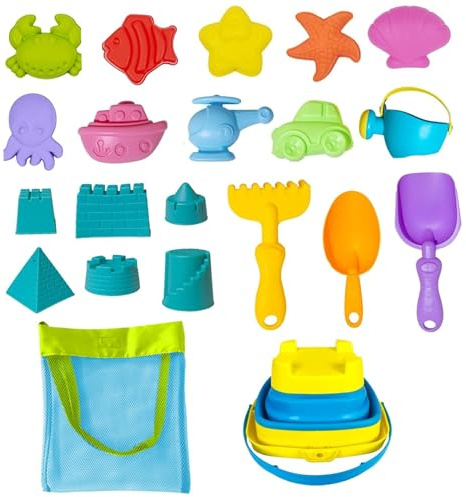 1 set sandleksaker, plaststrandleksaker, vikbar sandhink med sommarnätväska, spade, kratta, vattenkanna och mer, sandlåda för sommar