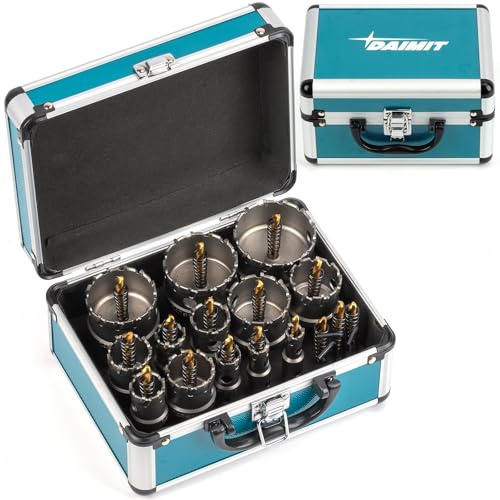 DAIMIT Kit de scies trépans TCT 19 PCS, 13–54 mm Scies trépans en carbure de tungstène robustes pour métal, acier inoxydable, fer, bois et plastique, avec 3 forets pilotes démontables et 3 clés Allen