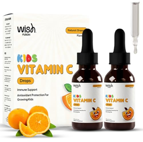 Wish Fusion Kids Vitamin C Liquid Drops for Daily Immune Support, Liquid Vitamin C for Kids, Easy Absorption Drops Toddler Vitamin C, Gentle Daily Use, Infant Friendly 2 × 30ml Bottles