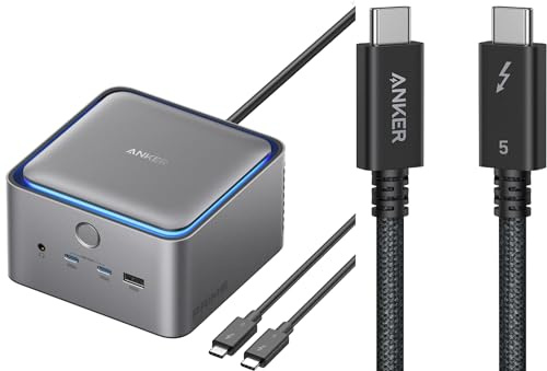 Anker Prime TB5 Docking Station, 14 Ports Thunderbolt 5 Docking Station(140W,120Gbps, Ambient LED Lighting, Cooling System,8K display) & Thunderbolt 5 Cable (1.7FT,240W,80Gbps)