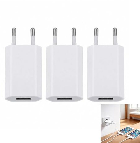 3 Stück USB Stecker mit 5V/1A Ausgang, Netzteil USB Ladegerät, Stecker Netzteil Steckdose, Kompatibel für iPhone, Galaxy, Xiaomi, Sony, Smartphones, iWatch, Kameras, MP3, Smartwatch, Gaming-Controller