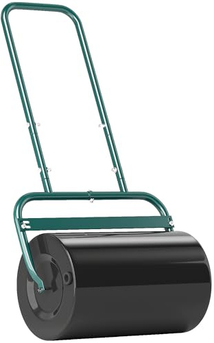 Outsunny Gräsrulle, trädgårdsvals kan fyllas med vatten eller sand, 50 cm bred handvals med U-handtag, 38 liter fyllningsvolym, gräskoter av stål, jordbruksrulle för trädgård, gräsmatta, mörkgrön