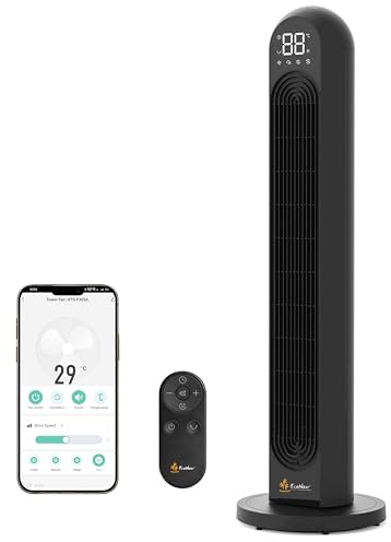 EcoNour Ventilatore a Torre Intelligente da 42 Pollici | Ventilatore Oscillante Silenzioso con WiFi, Alexa e Telecomando | 12 Velocità, 4 Modalità, Timer 12 Ore, Display LED Touch, Nero