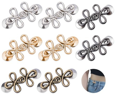 8 Paare Hose Enger Machen Clip,Hosen Pins,HMCEY Hosen Verkleinern Knopf,Hosenbund Enger Ohne Nähen,Hosenklammern Metall,Waist Knots For Jeans,Taillenschnalle Clip,Waist Tightener Pins für kleidung