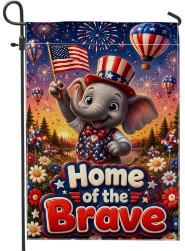 Bandiera da giardino con elefante, fuochi d'artificio festivi patriottici, palline gonfiabili ad aria calda, per il giorno dell'indipendenza, in iuta rossa, su entrambi i lati, decorative, per esterni