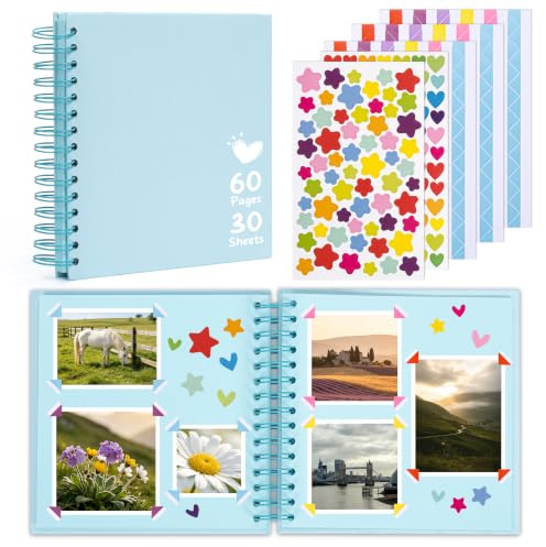 Fotoalbum Klein zum Selbstgestalten, DIY Scrapbook Fotobuch zum Einkleben | 20x20cm 60 Seiten Fotoalbum Ringbuch, Kraftpapier Fotoalben für Geburtstag Jahrestag Hochzeit
