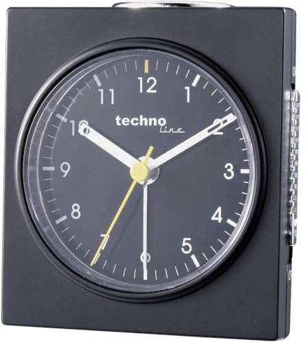 Technoline Quarzwecker Modell Q, Weckalarm mit Schlummerfunktion, schwarz, schleichender Sekundenzeiger, analog, SMADH