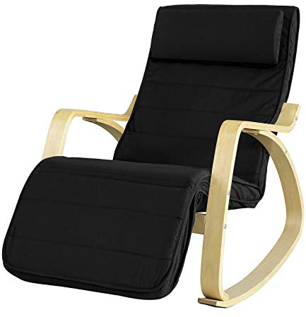 SoBuy Rocking Chair Relax Lounge Chair with Cushion Recliner with Headrest and Adjustable Footrest Black FST16-SCH