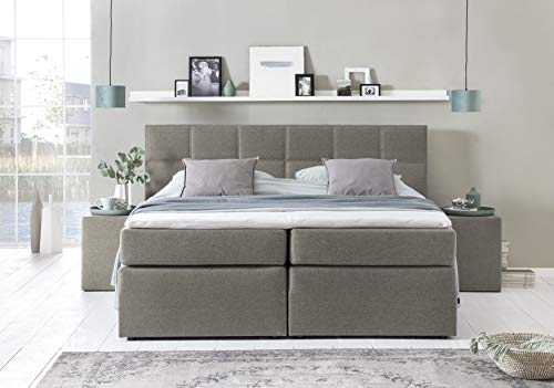 3F FURNITURE FOR FRIENDS Boxspringbett Bea 200x200 cm Beige/Grau Härtegrad H3 | 7-Zonen Taschenfederkern Matratze + Visco Topper