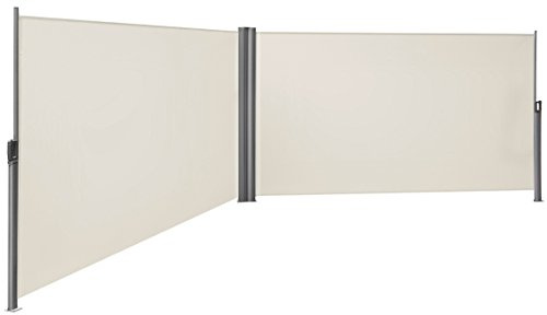SONGMICS Doppelseitenmarkise, ausziehbar, 1,6 x 6 m (H x L), ausziehbare Seitenmarkise, Sichtschutz, Sonnenschutz, Seitenrollo, für Balkon, Terrasse und Garten, beige GSA320E