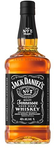 Jack Daniel's Old N°7 Tennessee Whiskey 40% vol 1L - Whisky Américain Iconique - Filtré sur charbon de bois d'érable - Notes de Vanille, Caramel & Chêne - Idéal Pur sur glace ou en Cocktail
