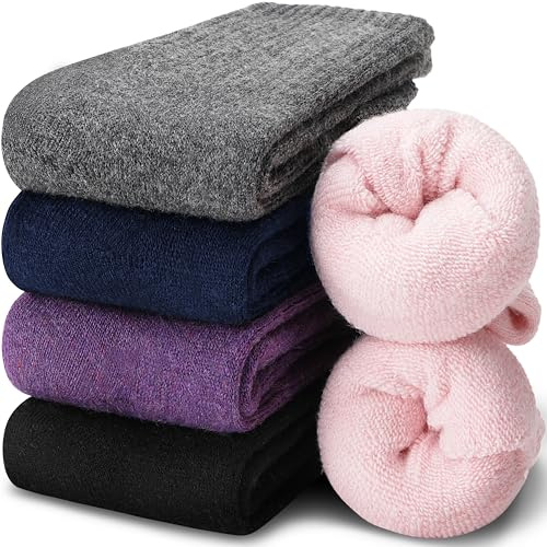 EBMORE Calzini donna in lana merino, calze termhiche invernali spugna lavoro caldo per trekking regalo donna 5 paia(Lila/Rosa/Blau/Grau/Schwarz)