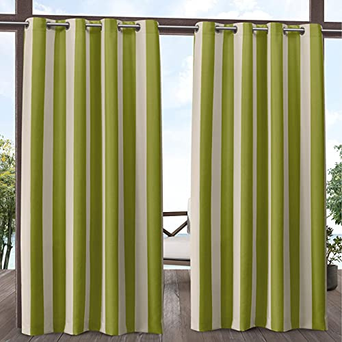 Exclusive Home Canopy Stripe Indoor/Outdoor Grommet Top Curtain Panel, 54x108, Kiwi / Sand, Set of 2