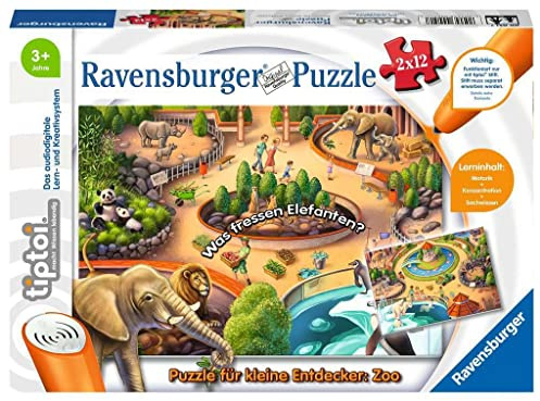 Ravensburger tiptoi 00051 - Puzzle für kleine Entdecker: Zoo / 2x12 Teile Puzzle ab 3 Jahren