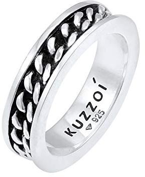Kuzzoi Herrenring Ketten Design Band Ring Massiv 6 mm 925 Silber | oxidiert Basic Silberring im Gothic Punk Look Biker Rock Ring für Männer in der Ringgröße 60 - 66
