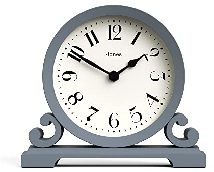 Jones Clocks® Saloon mantel clock | Traditional double scroll design | French Navy | Contemporary classic style for desk, table, shelf or bedside
