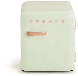 CREATE / RETRO FRIDGE 50 ROSE GOLD/Frigorífico verde pastel maneta oro rosado / 85W, minibar, un estante, diseño retro, 50 cm, dos repisas, capacidad de 48L, bajo consumo, 50x44x49,8 cm