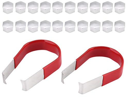 Universal 20 st 19 mm krom hjul ser mutter bult lock skydd med borttagningsverktyg demontering för capuchon sexkantig 19 mm hjulmutterskydd borttagning verktyg krom hjulmutterskydd 19 mm