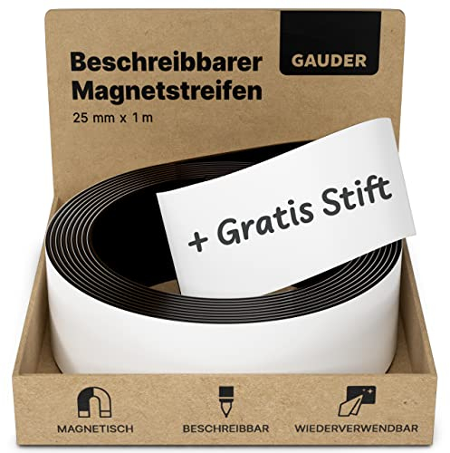 GAUDER Bande Magnetiche su cui scrivere | Nastro Magnetico Scrivibile/Nastri Magnetici Scrivibili | Banda Magnetica Bianche/Multicolori (25 mm x 1 m)