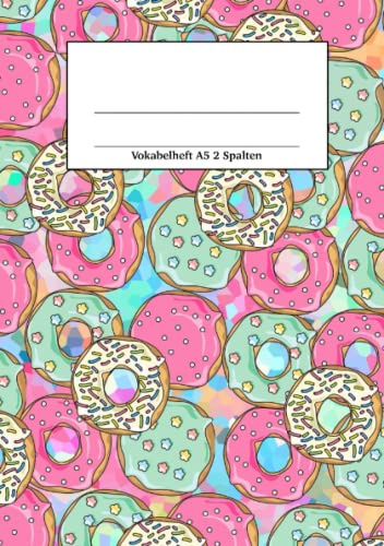 Vokabelheft A5 2 Spalten: Vokabelheft mit Donuts in pink und türkis, DIN A5, zweispaltig