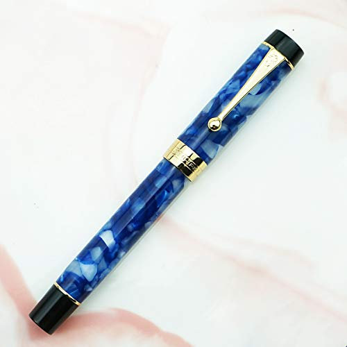 Jinhao 100 Centennial Blue Marble Resin Fountain Pen, Iridium Extra Fine Nib Gold Trim Office Writing Pen