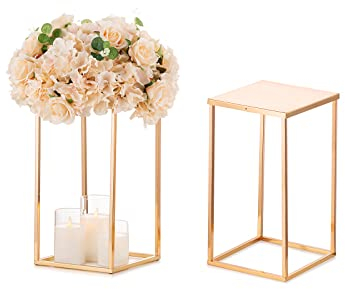 Sziqiqi 40cm Oro Rettangolo Vaso Centrotavola Matrimonio per Tavola - 2 Pezzi Alto Geometrici Grande Vasi Fiori Battesimo in Metallo Centrotavola per Compleanno Anniversario Ricevimento Baby Shower
