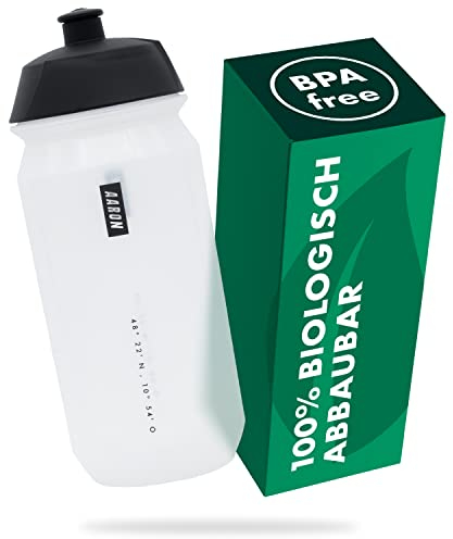 AARON ECO Borraccia 100% biodegradabile, 750 ml, leggera e a prova di perdite, pratica bottiglia d'acqua senza BPA, per sport, fitness, escursionismo, attività all'aperto, colore trasparente