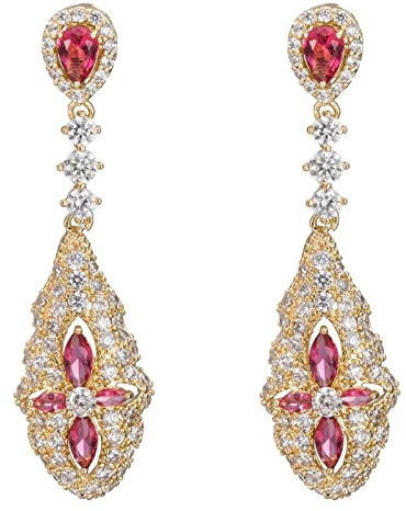 Ayoiow Ohrring Indianer, Ohrringe Damen Kupfer Tropfenform Blume mit Zirkonia Ohrringe Gold Ohrschmuck Indisch