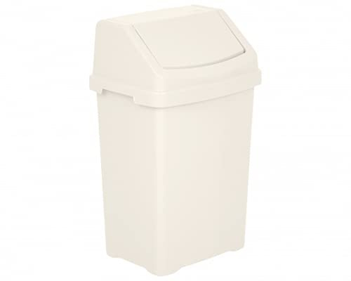 50L Litre - Soft Cream Large Swing Bin with Swing Lid Plastic Material Waste Bins Trash Can Rubbish Bin Paper Dustbin for Kitchen, Restaurants, office, Café Made in UK