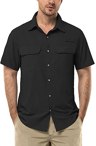 33,000ft Mens Short Sleeved Shirts UPF 50+ Water Resistant Outdoor UV Shirt | Lightweight Summer Shirts, Button Down Hiking Shirts, Cooling, Quick Dry, Breathable, for Casual Safari Fishing Walking