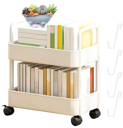 Yajimsa Desserte À roulettes Mobile sur 2 Niveaux | Chariot De Rangement Étagère Roulante | Chariot De Stockage Pliante | Chariot De Service | Organisateur Chariot À Livres Mobile Multifonctionnel