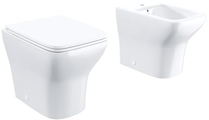 Sanitari in Ceramica Filomuro Vaso Bidet Rimless Bianco Lucido Sedile Soft-close Chiusura Rallentata Mod. Havana