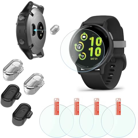 FCMEDZI Suitable for Garmin Vivoactive 5 Screen Protector & Dust Plug Combo (4+4 Pack) - Clear TPU Protective Film, Bubble-Free Installation, HD Clarity, Non-Glass