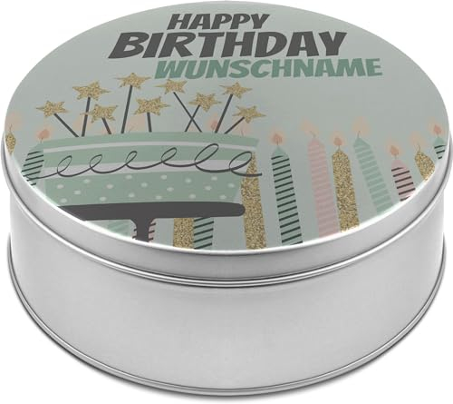 printplanet® - XL Keksdose personalisiert - Keks-Dose mit eigenem Wunschtext personalisieren - Plätzchendose mit eigenem Text gestalten - Layout: Happy Birthday