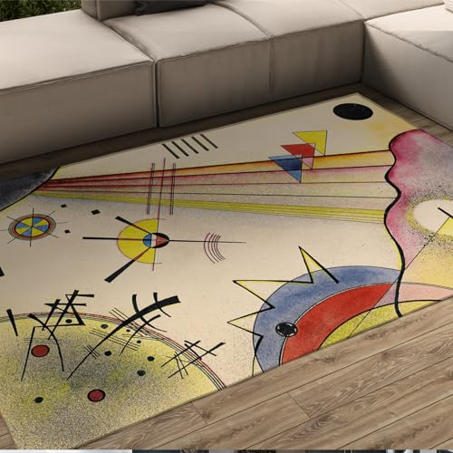 Lustiger Bereich Teppich Wassily Kandinsky Bereich Teppiche Rutschfester bunter Teppich Eingangsbereich Wohnzimmer Abstrakter beigefarbener Innenteppich für Home Office Dekor 60x90cm